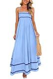 PRETTYGARDEN Women's Summer Spaghetti Strap Boho Maxi Dress,Light Blue,S