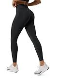 ODODOS Hidden Scrunch Butt Lifting Crossover Leggings for Women - 25" No Front Seam High Waist Booty Sculpting Yoga Pants, Black, X-Small