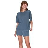 Hanes Women's Originals 2 Piece Lounge, Comfywear Supersoft Boxy T-Shirt & Sleep Shorts Loungewear Set, Stargazer Grey/Stargazer Grey, X Large