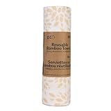 Reusable Bamboo Paper Towel Roll, 25 Feet, 20 Sheets, Machine Washable, White with Beige Leaf Pattern