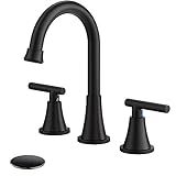 Bathroom Faucets for Sink 3 Hole, Hurran Matte Black Bathroom Sink Faucet with Pop-up Drain and Supply Lines, Stainless Steel Lead-Free Widespread Faucet for Vanity RV Farmhouse Sink