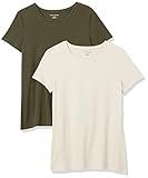 Amazon Essentials Women's Regular-Fit Short-Sleeve Crewneck T-Shirt, Pack of 2, Oatmeal Heather/Olive, Medium