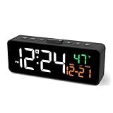 Netzu 3-in-1 Digital Clocks for Living Room with Temperature, Date & Time Display - 4 Levels Birghtness, 3 Volumes, Small & Compact Plug-in Alarm Clock for Bedroom, Office (Black)