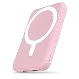 podoru for Magsafe Battery Pack, 5000mAh Magnetic Power Bank with Type-C Cable 20W PD Fast Charging Lighting Input Wireless Portable Charger for iPhone 17/16/15/14/13/12/ All Series-Pink