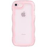 Dumkery Cute Case Compatible with iPhone SE 2020/ SE 2022 Case, Curly Wave Frame iPhone 7/8 Cases, Clear Pink Soft TPU Shockproof Cover for Girls Women