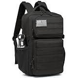 Wotony Military Tactical Backpack for Men Waterproof Daypack 3 Day Assault Pack Molle Bag with Water Bottle Holder (Black, 25L)