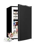 Feelfunn 3.0 Cu.ft Upright Freezer - Compact Mini Freezer with 7 Adjustable Thermostat, Removable Shelves, Reversible Single Door, 360°Uniform Cooling Small freezer for Home Office Kitchen Dorm, Black