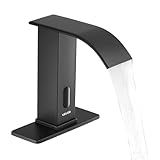 VEVOR Touchless Bathroom Sink Faucet, Automatic Motion Sensor Waterfall Restroom Toilet Faucet with Hole Cover Plate, Battery Operated,Hot/Cold Water for 9/16 in Pipe Commercial Lavatory,Matte Black