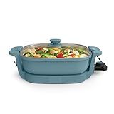 bella Make & Take Electric Skillet, Fits-anywhere™ kitchenware, EverGood™ Ceramic Coating, Adjustable Temperature & Dishwasher-Safe Tempered Glass Lid, Cast Aluminum Base, 1200 Watt, Surf