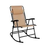 Amazon Basics Outdoor Portable Folding Rocking Chair with Headrest, Ergonomic Design, Weather-resistant Patio Reclining Lounge Chair for Porch, 33.6 x 37.4 x 26 inch, Beige