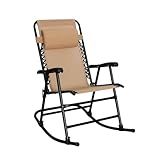 Amazon Basics Outdoor Portable Folding Rocking Chair with Headrest, Ergonomic Design, Weather-resistant Patio Reclining Lounge Chair for Porch, 33.6 x 37.4 x 26 inch, Beige