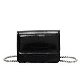 GRUMOTA Small Crossbody Purse Bag for Women,Mini Y2k Metallic Croc-Embossed Handbag,Cute Micro PU Leather Pouch Wallet with Chain Strap (Mini,Black)