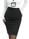 eoeoo Women's High Waisted Pencil Skirt Stretchy Office Work Knee Length Bodycon Midi Skirt with Back Slit Black M