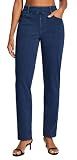 IUGA Straight Leg Jeans for Women Stretchy Pull On Sweatpant Jeans Women High Waisted Bootcut Jean Trendy Denim Pants Dark Blue