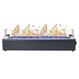 28-inch Table Top Propane Fire Pit, 40,000 BTU Tabletop Firepit for Patio, Outdoor Portable Rectangular Fire Bowl w/Wind Glass Shield, Glass Rocks - Carbon Gray