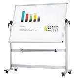 VIZ-PRO Double-Sided Mobile Whiteboard, 48 x 36 Inches, Magnetic Rolling Dry Erase White Board on Wheels with Aluminium Frame and Stand