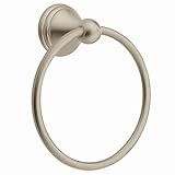 Moen Preston Collection Spot Resist Brushed Nickel 7-inch Bathroom Hand Towel Ring, Wall Mounted Hanger, DN8486BN