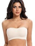 Lusait Strapless Bras for Women Non-Slip Seamless Padded Bandeau Bra Wireless Convertible Tube Top Bralette Beige M