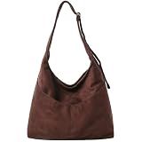 MYHOZEE Suede Hobo Bags for Women - Large Slouchy Shoulder Bag with Zipper, Multi Pockets Crossbody Purses for Women, Adjustable Tote Handbags for Work Travel Daily Commute, Coffee