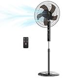 NEWBULIG 17" Pedestal Fans with Remote, Oscillating Standing Fan with 3 Speed & 3 Model, Quiet Timer Stand Up Fan for Indoor, Bedroom, Living Room, Adjustable Height & Tilt Head, Easy Assembly