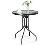 VINGLI Outdoor Bistro Table, 24" Patio Table Steel Frame Tempered Glass Top, Dining Tables for Balcony Garden Poolside (24'' Round)