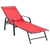 NEWBULIG Outdoor Lounge Chair for Pool, Aluminum Chaise Lounge Chairs with 5-Position Recliner,350 lbs Heavy Duty Patio Pool Chair, Outdoor Sun Chairs with Metal Frame for Backyard, Classic Red
