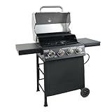 Grill Boss 4-Burner Outdoor Propane Gas Grill with Side Burner, Stainless Steel Lid, Push Ignition, Warming Rack, Wheels, Black