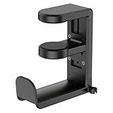 EURPMASK Rotating Headphone Stand - PC Gaming Headset Holder, Adjustable Clamp-on Under Desk Hanger With 360 Degree Swivel & Cable Clip Organizer - Black