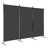 FDW 3-Panel Room Divider Privacy Screen, 6FT Portable Folding Partition with Metal Frame (102" W x 70" H) for Office/Home Use, Grey