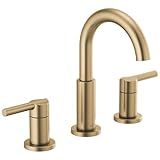 Delta Faucet Nicoli Widespread Bathroom Faucet 3 Hole, Gold Bathroom Sink Faucet, 2 Handle Bathroom Faucet, Bath Faucet, Drain Assembly, Champagne Bronze 35749LF-CZ