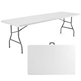 Sweetcrispy 8ft Folding Table Outdoor Indoor Heavy Duty Portable Desk with Carrying Handle for Camping Picnic Party