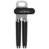 Ultrean Manual Can Opener Bottle Opener, Heavy Duty Stainless Steel Smooth Edge Manual Hand Held Can Opener With Soft Touch Handle, Rust Proof Oversized Handheld Easy Turn Knob (Black)
