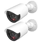 WALI Dummy Fake Camera, Surveillance Security CCTV Dome Camera, Indoor Outdoor Cameras, with One LED Light, Security Alert Sticker Decals (TC-W2), 2 Pack, White