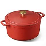 CAROTE 5QT Enameled Cast Iron Dutch Oven Pot with Lid, Heavy-Duty Dutch Oven for Sourdough Bread Baking, Braising, Stews, Roasting, Healthy & Non-Toxic, Dual Handles, All Stovetop Compatible, Oven Safe up to 500° F, Red