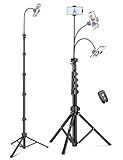 Nineigh Phone Tripod, 85" Tripod for Cell Phone iPhone with Gooseneck, Aluminum Tripods Stand for Video Recording Photo Vlog, Travel Cellphone Tripod with Remote Compatible with iPhone Android