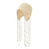 Pemilosci Handmade Crochet Bohemian Beanie Sun Summer Hat Skull Cap for Women Lace Beach Hat Lightweight - Pearl Tassels - Beige