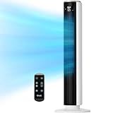 LEVOIT Tower Fan for Bedroom, 90° Oscillating Standing Fan with 28dB Quiet for Sleep, 25ft/s Velocity, 12H Timer, 5 Speeds 4 Modes, Remoter, Bladeless Room Fan for Home, Office, Indoor, 36 inch, White