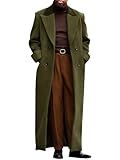 Runcati Mens Full Length Trench Coat Notched Lapel Long Jacket Double Breasted Classic Winter Overcoat