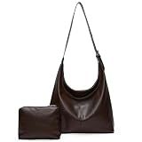 Hobo Bag for Women, Vegan Leather Slouchy Shoulder Tote with Matching Pouch