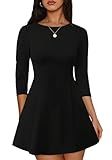 RUMIA Black Cocktail Dress Casual 3/4 Sleeve A-Line Boat Neck Mini Dress M