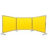 VEVOR Welding Screen with Frame, 6' x 8' 3 Panel Welding Curtain Screens, Flame-Resistant Vinyl Welding Protection Screen on 12 Swivel Wheels (6 Lockable), Moveable & Professional for Workshop, Yellow