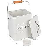 DEAYOU Pet Food Storage Tin with Lid, Metal Bird Seed and Feed Container with Serving Scoop, Treats Storage Canister Bin Can for Dogs, Cats Food, Coated Carbon Steel, Tight Fitting Lid, White, 5-6 Lbs