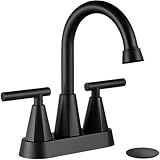 Cobbe Bathroom Faucets for Sink 3 Hole, 4 Inch with Pop Up Drain and 2 Supply Hoses, 2 Handle Centerset Bathroom Faucet for Sink Vanity, Midnight Black Matte