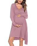SWOMOG Womens Maternity Robe 2 Piece Nursing Nightgown for Breastfeeding 3 in 1 Labor Delivery Nursing Dress Birthing Bathrobe