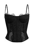 Dealmore Corset Tops For Women Going Out Lace Mesh Date Night Fall Fashion Outfits Clothes Crop Cute Party Strap Tank Black Medium