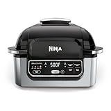 Ninja | Indoor Grill | Foodi | 5-in-1 (Grill, Air Fry, Roast, Bake, and Dehydrate | Fits up to 3lb Roast | Smoke Control System and Dishwasher Safe Parts| Black/Grey | AG301