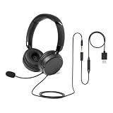 Amazon Basics On Ear Wired Computer Headset with Adjustable Microphone, 3.5mm Port or in-Line Control with USB-A Port, Foldable, Clear Sound, Small/Medium Size, Black