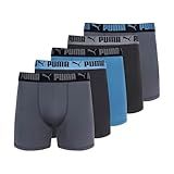 PUMA Men's 5 Pack Performance Boxer Briefs, Black/Blue, Large