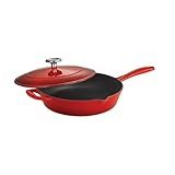 Tramontina Bestow Enameled Cast Iron Skillet with Lid, 10-inch Frying Pan, Red
