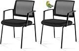 Sweetcrispy Mesh Back Stacking Arm Chairs, Upholstered Fabric Stacking Chairs, Sturdy Metal Office Chairs, Easy to Use and Store, Outdoor and Indoor, for Home, School, Party, Church, 2 Pack Black